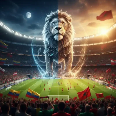 جماهير المنتخب المغربي ترفع العلم المغربي في المدرجات