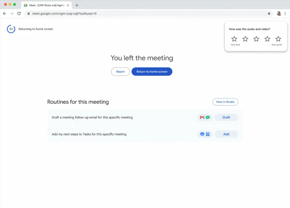 Find your routine next steps on the post meeting screen in Google Meet 6962 1